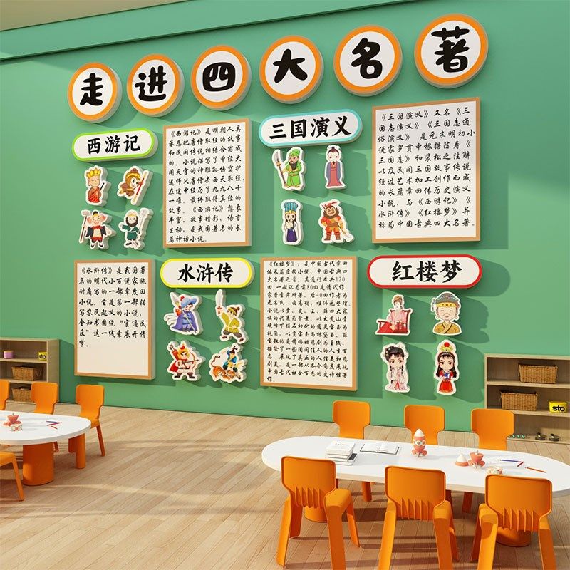 幼儿园墙面装饰中国传统文化环创主题互动四大名著阅图角好书推荐