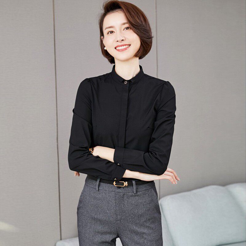 职业白衬衫女长袖2021春秋新款气质工装工作服上衣夏正装衬衣