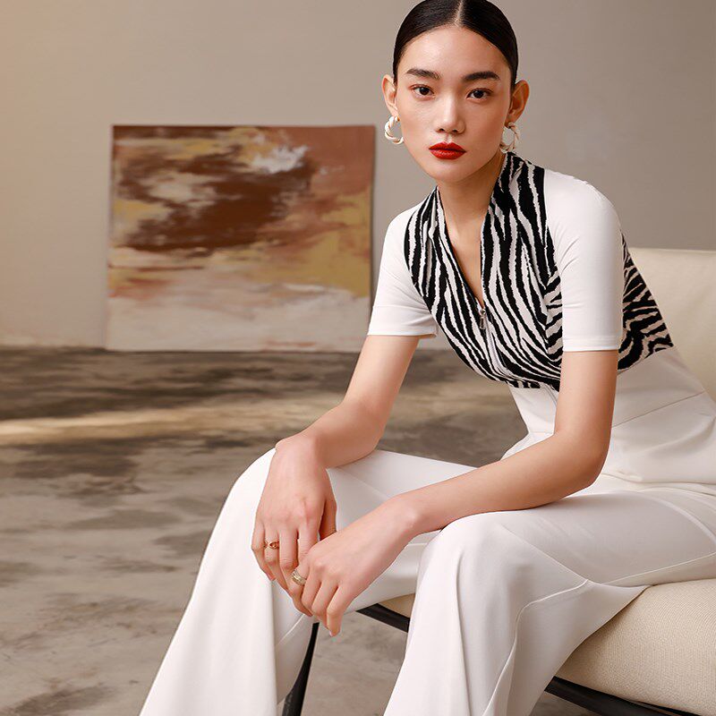 2024新款女夏连体裤显瘦高级感前拉链短袖波点小个子高个长款阔腿