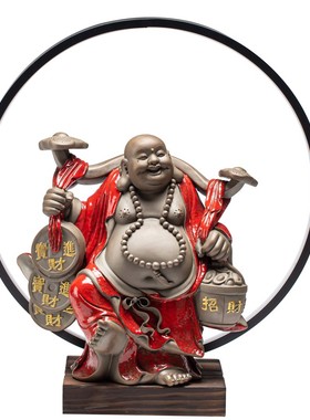 紫砂大号弥勒佛笑佛佛像中式客厅玄关禅意摆设办公室桌面招财摆件