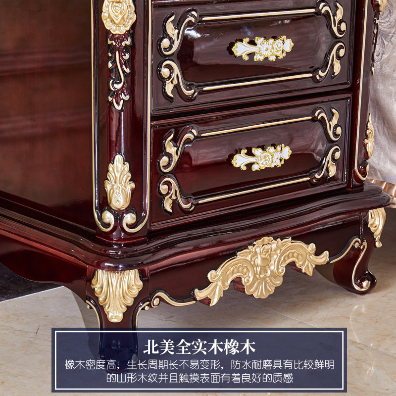 欧式床头柜美式别墅乡村实木雕花酒红色复古床边柜角落卧室储物柜