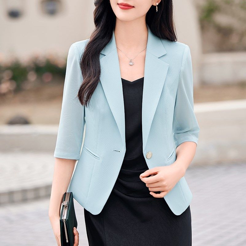 白色小西装外套女夏季薄款七分袖2024新款气质高级感修身大码西服