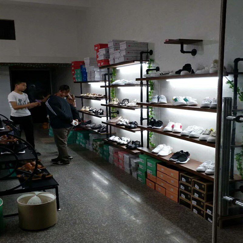 复古鞋店鞋架展示架实木鞋架上墙鞋货架多层落地鞋架店铺包包鞋架