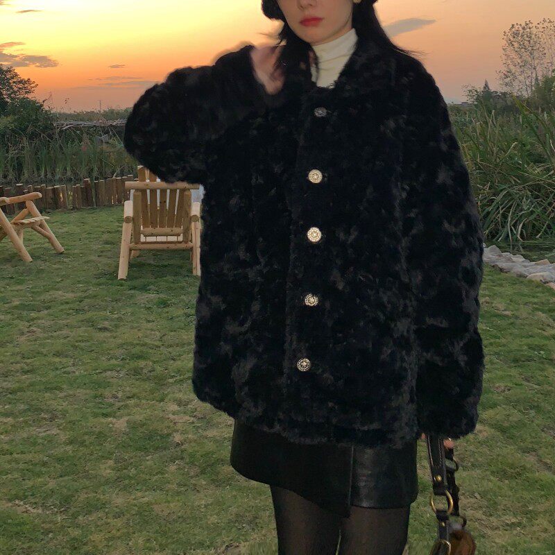 2021冬季新款毛毛外套女短款毛茸茸复古宽松加厚仿獭兔毛皮草上衣