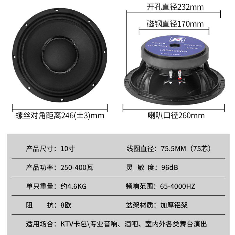 雷顿12寸BM300H低音喇叭400H大功率中低音全频酒吧舞台演出扬声器