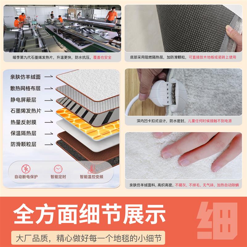 两件式石墨烯加热地毯客厅家用地暖垫 电热地毯可拆洗发热取暖垫