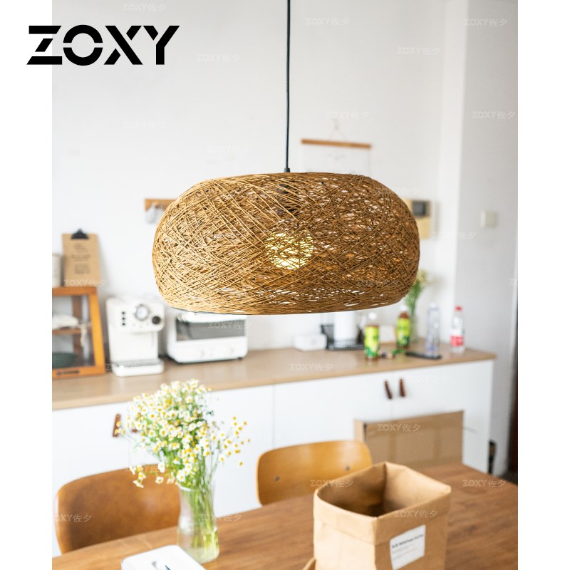 zoxy佐夕 侘寂风创意个性鸟巢麻球吊灯餐厅酒吧圆形藤艺编织灯具