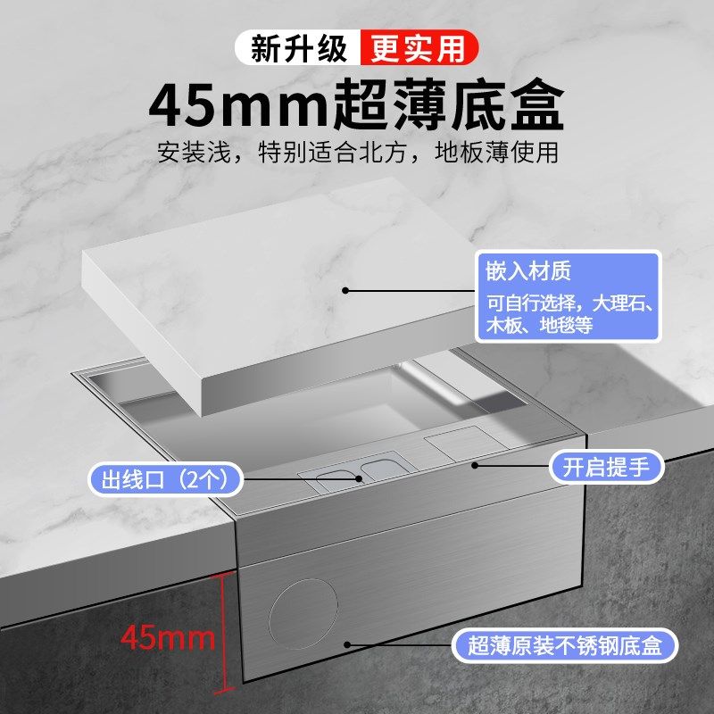 斯尔蒙304隐形地插座防水超薄五孔设计 网线盖板嵌入式面板