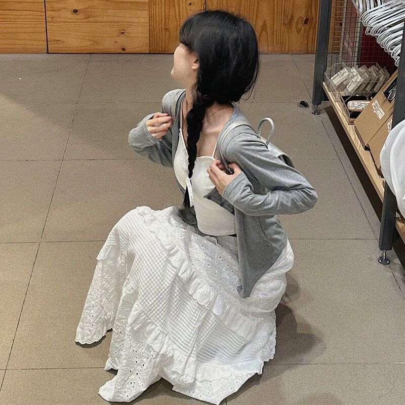 白色半身裙女夏季2024新款高腰a字中长款温柔风小个子纱裙蛋糕裙
