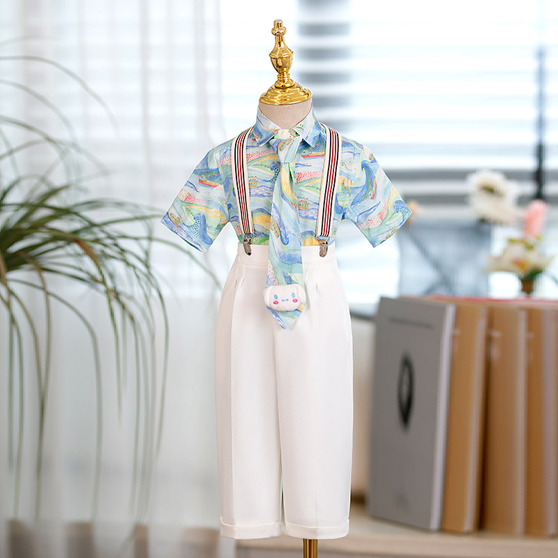 儿童西服套装男童主持人宝宝小西装花童衬衫礼服钢琴表演服装夏季