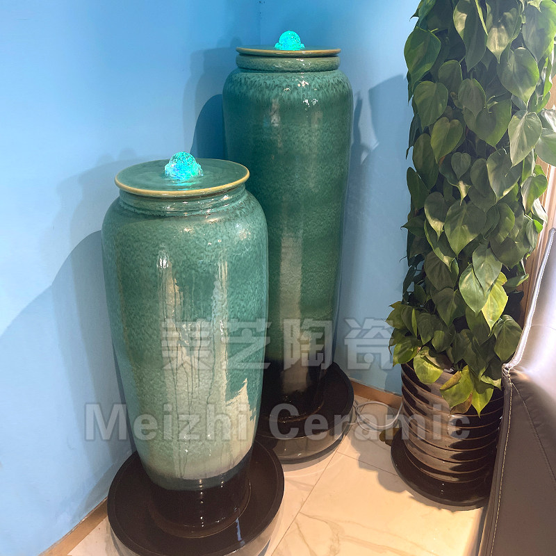喷水池循环水系摆件客厅陶瓷流水花瓶景观涌泉坛子叠水陶罐加湿器