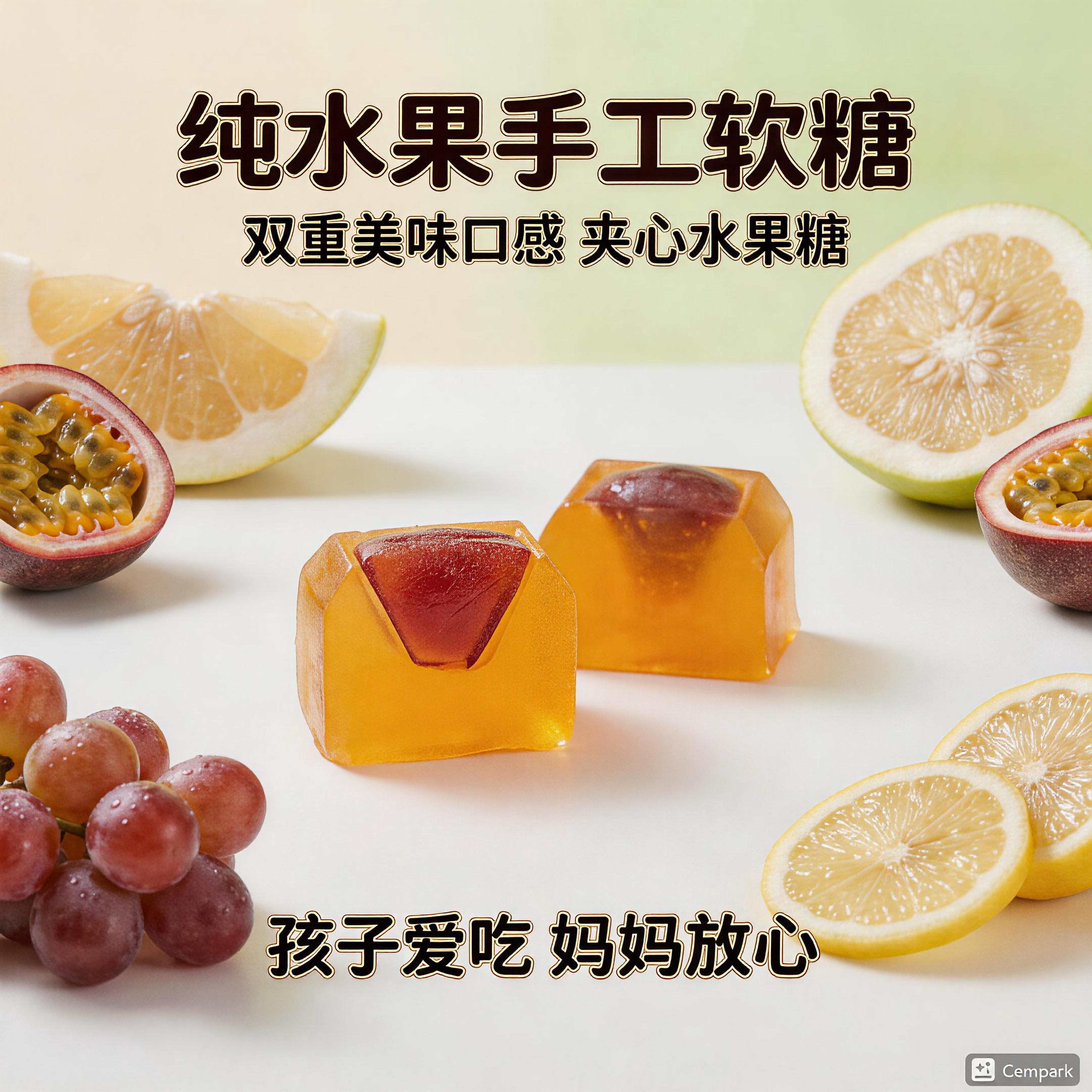 手工夹心水果软糖天然果汁糖果儿童零食喜糖网红爆款高级葡萄香柚