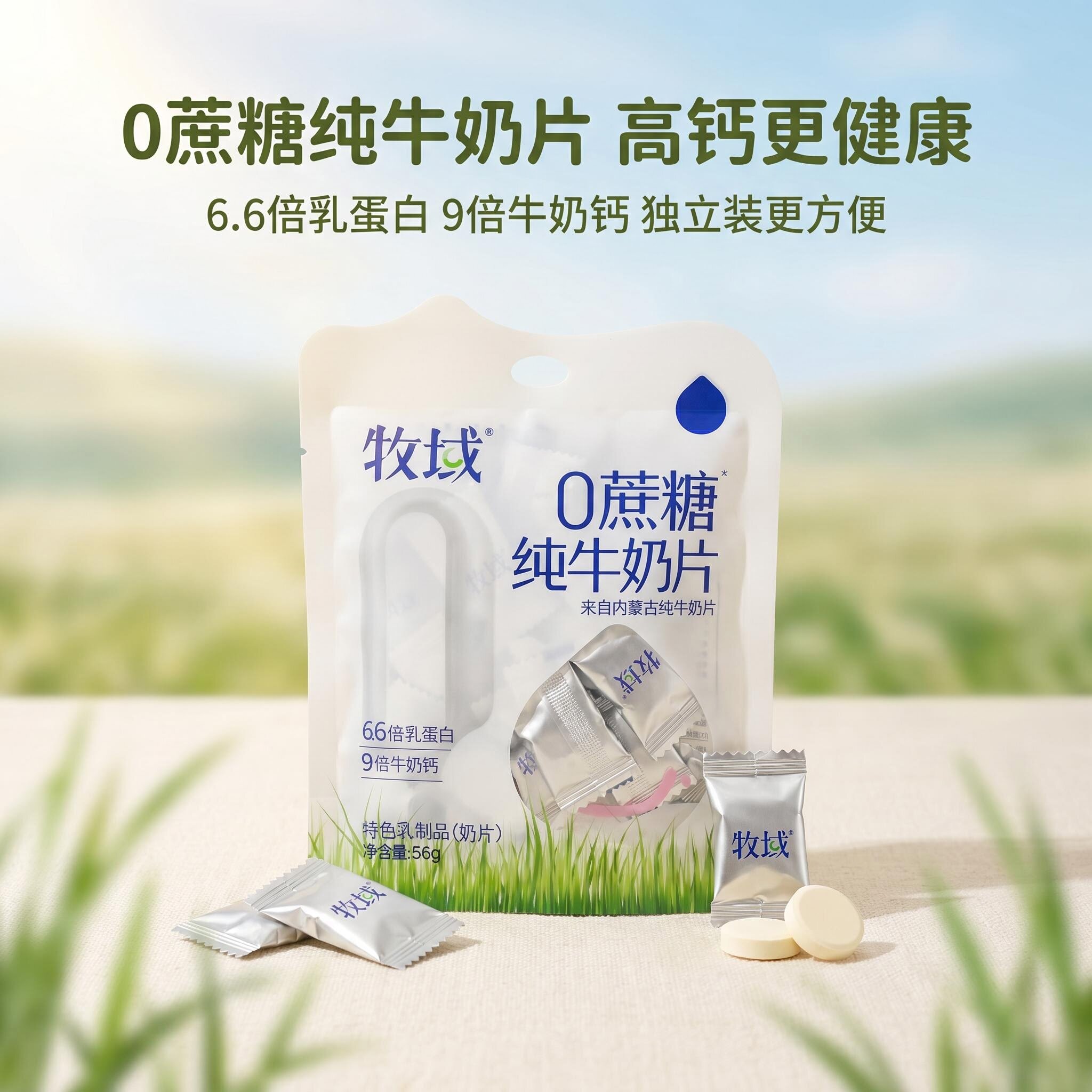 内蒙牧域0蔗糖高钙纯牛奶片奶贝