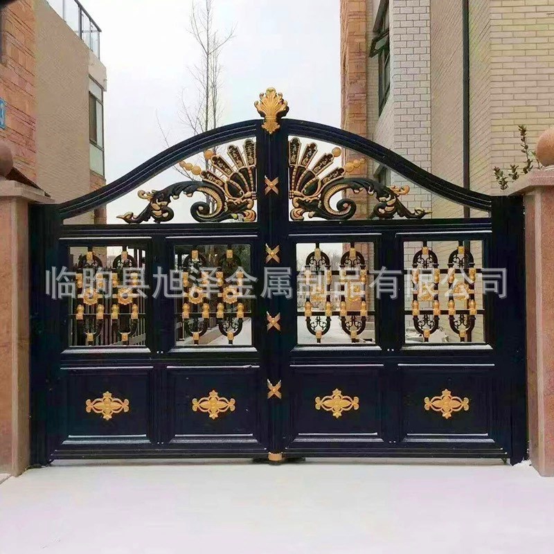 铝艺别墅大门铝合金小区庭v院门铁艺乡村双开门铸铝电动对开院子