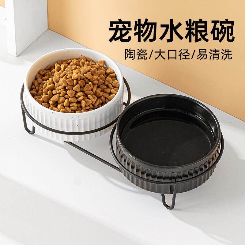 黑色猫碗陶瓷猫咪黑碗宠物防黑下巴猫食盆水盆狗食碗防打翻专用碗