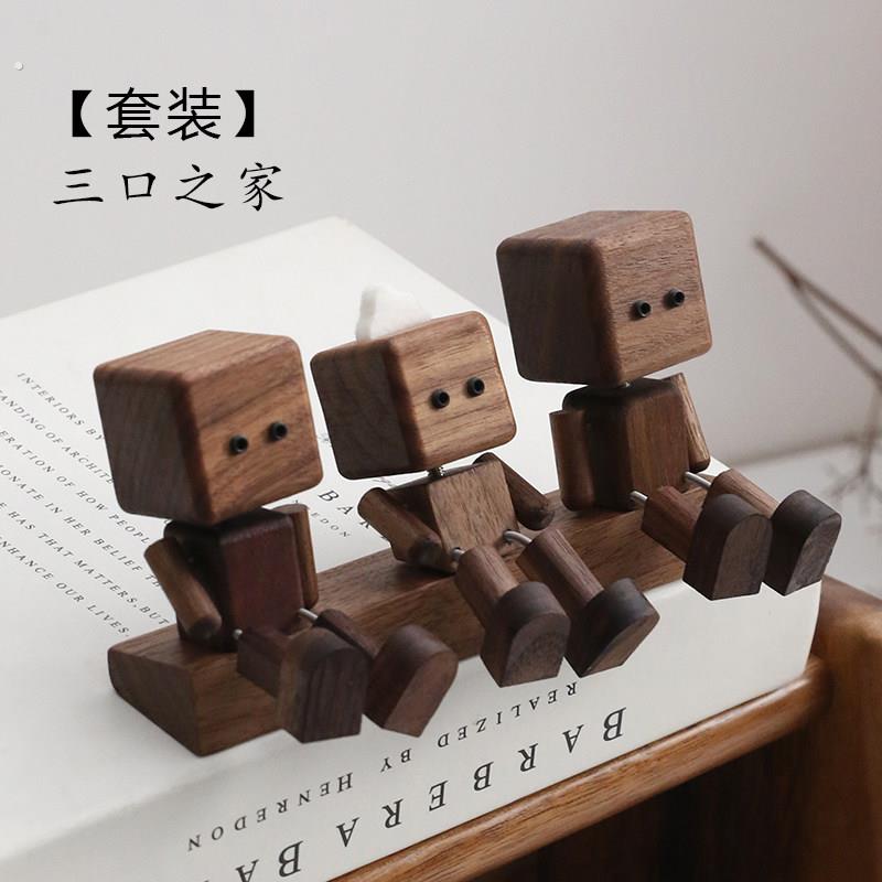 实木木头人偶摆件创意装饰品桌面小摆件治愈系可爱可动人偶礼品图片