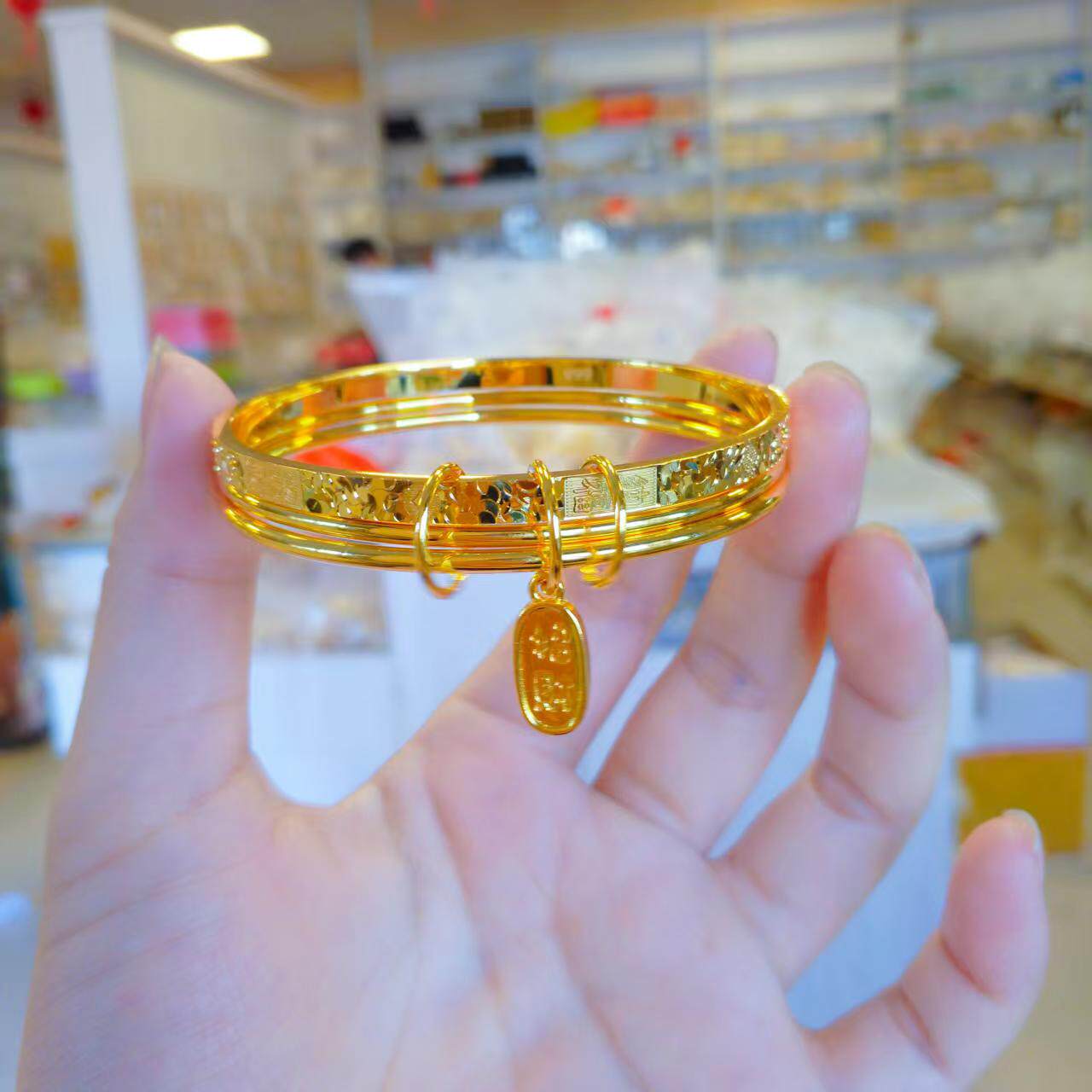 越南沙金三生三世碎冰冰吉言招财手镯女款中国风仿真金手饰批发