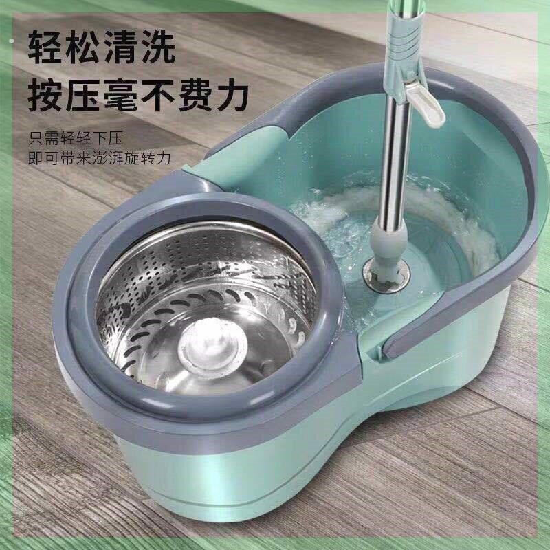 加厚带轮双驱动拖把桶旋转不锈钢甩干 干墩布家用拖布免手洗干 干