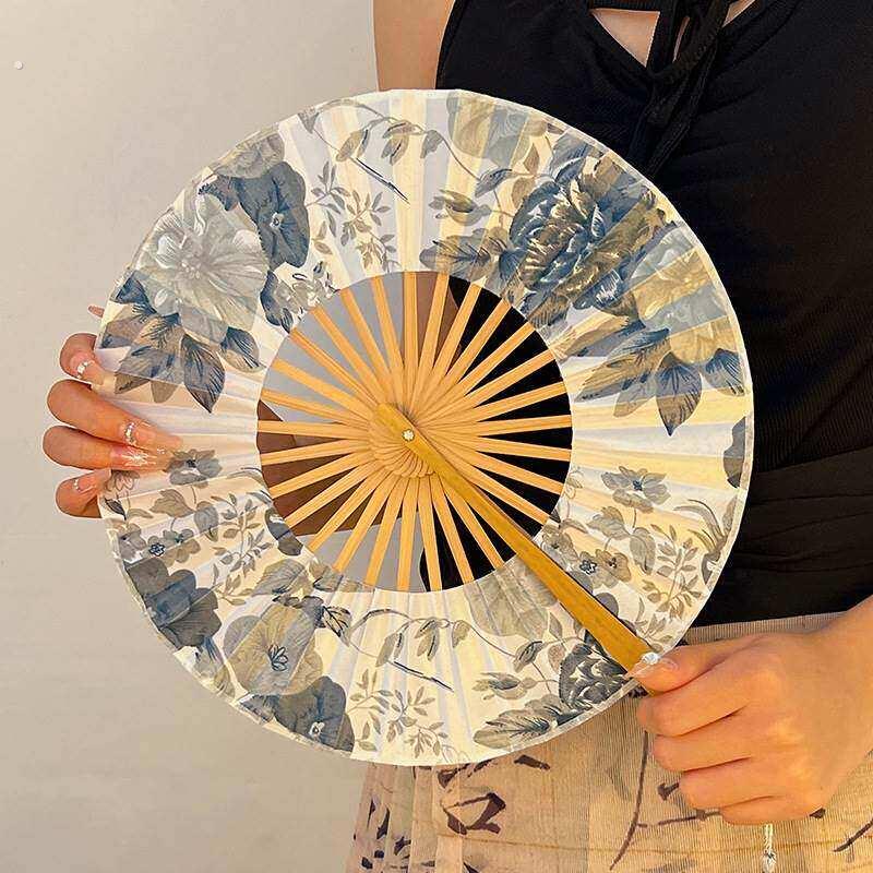 夏天配旗袍随身可携式手摇竹扇国风汉服新中式水墨绢布折扇古风扇
