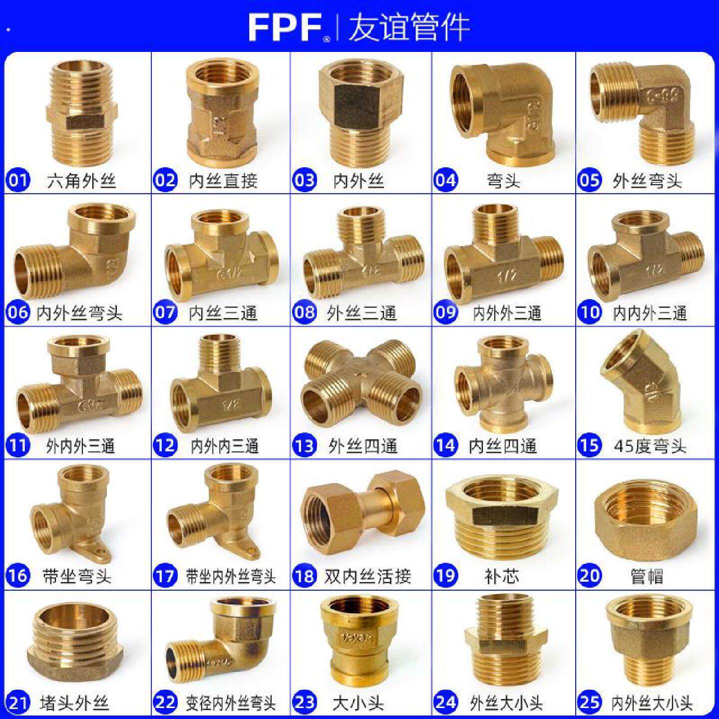 铜接头对丝外丝三通内丝4分6转水管配件大全直接内外丝堵头大小头