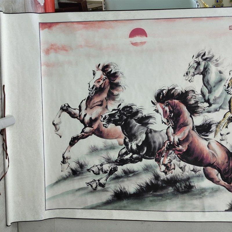 六尺国画卷轴字画动物画客厅办公室装饰画中式墙壁挂画马到成功E
