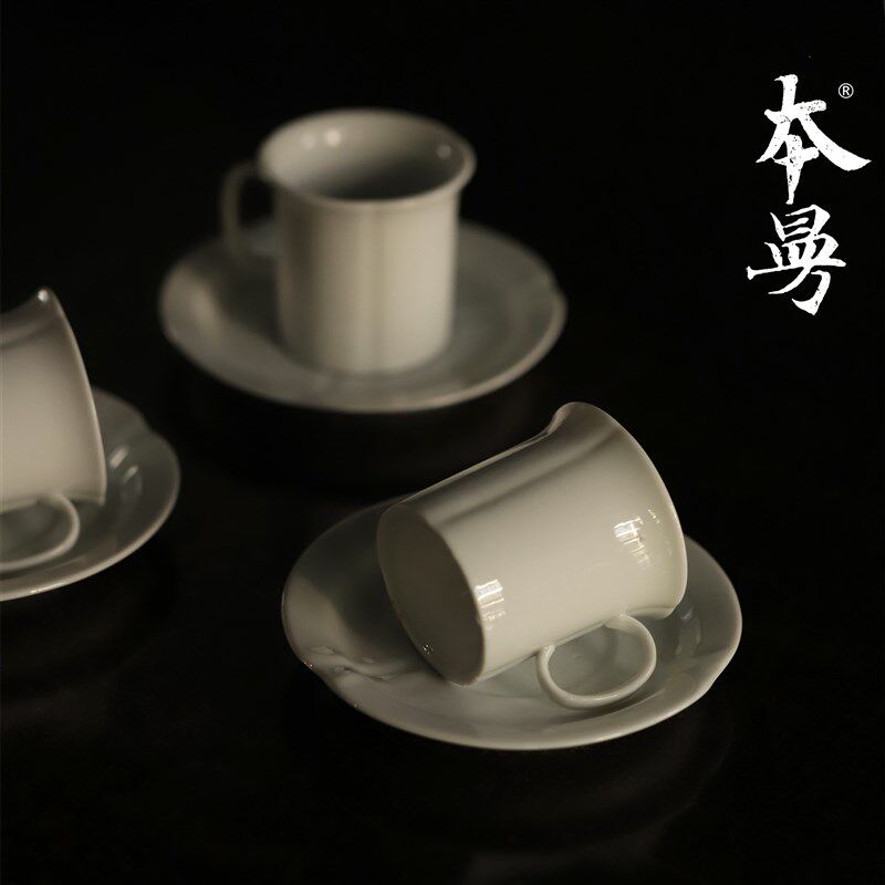 本曼山房70年代花口套杯中古德化老瓷小咖啡杯陶瓷柴烧意式浓缩杯