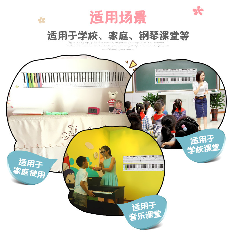 彩色钢琴键盘纸88键钢琴键盘指法练习纸琴键对照表五线谱键盘图