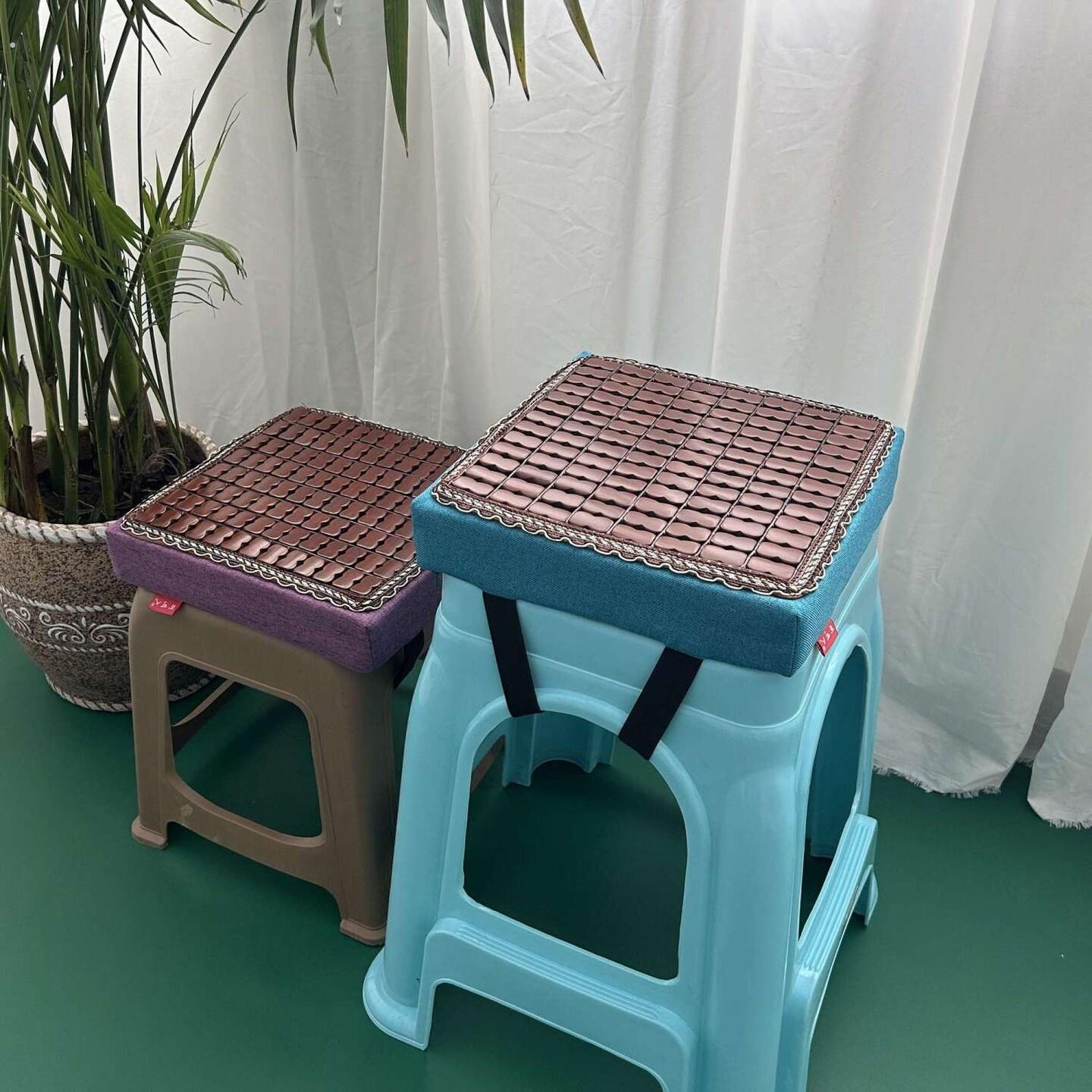 夏季竹片坐垫塑料凳子海绵垫正方形加厚坐不塌垫服装厂员工坐垫子