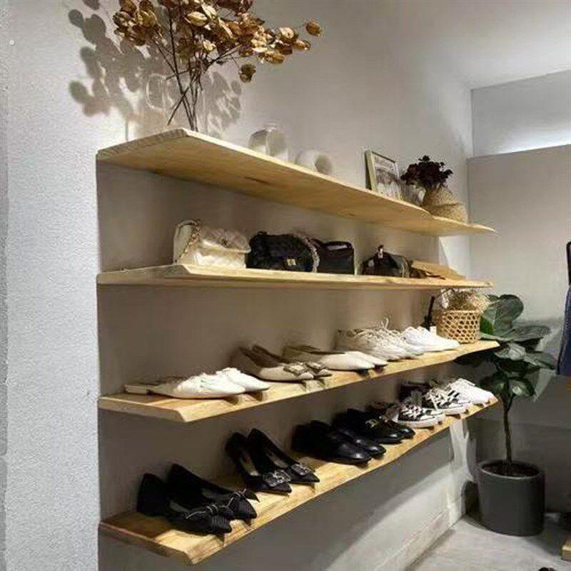 实木隔板置物架原木一字搁板墙上收纳架自然边层板壁挂展示陈列架
