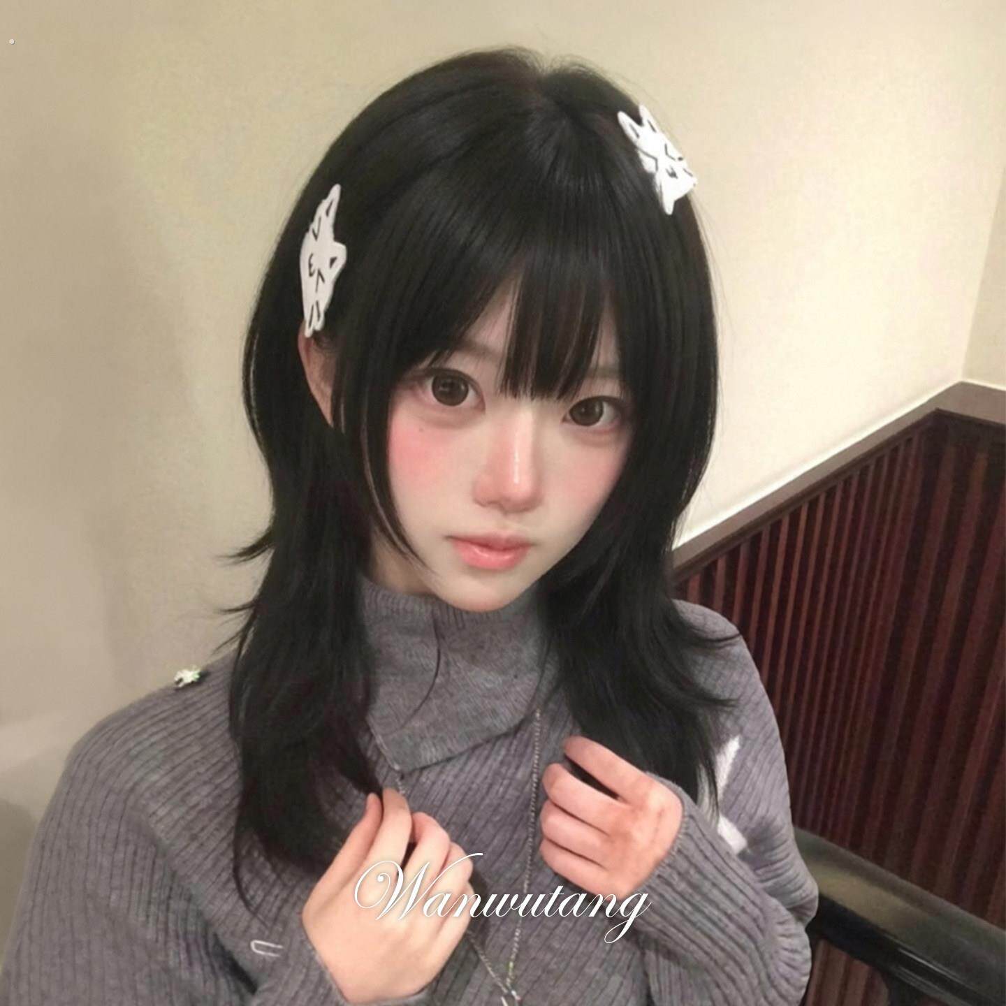 【呆萌猫耳】玩物堂日系高层次水母头假发女日系锁骨发整顶全套式