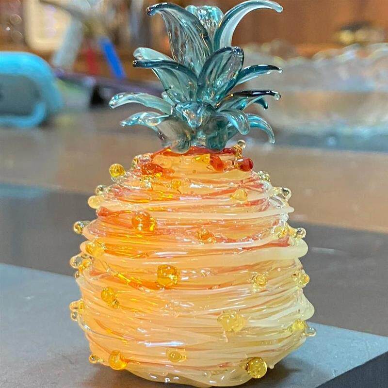 烧制玻璃凤梨耶诞树拉丝琉璃桌面客厅卧室居家装饰摆件成品彩玻璃