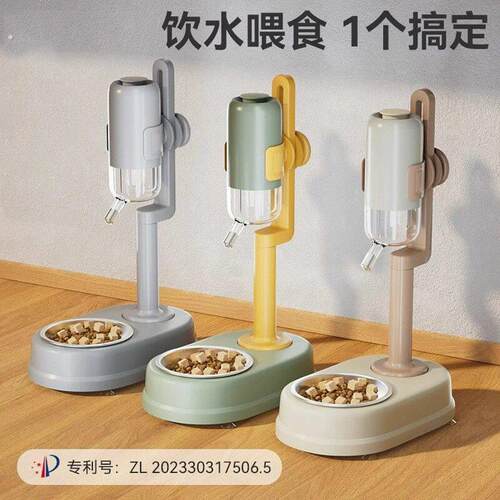 陶瓷双层宠物饮水喂食器一体狗狗自动滚珠饮水机猫碗挂笼狗碗用品