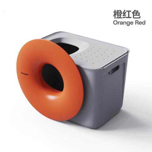 呆可趴可黑洞甜甜圈大号猫砂盆半封闭式防外溅隔臭猫厕所 橙红色+