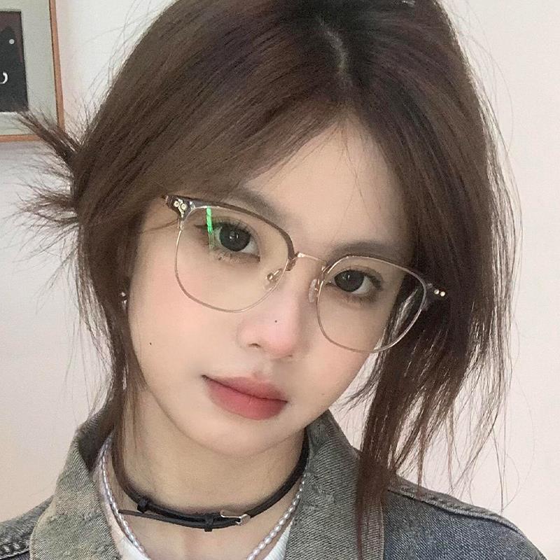 超轻橄榄绿半框眼镜框女款近视可配有度数方圆脸显脸小眼镜框架潮