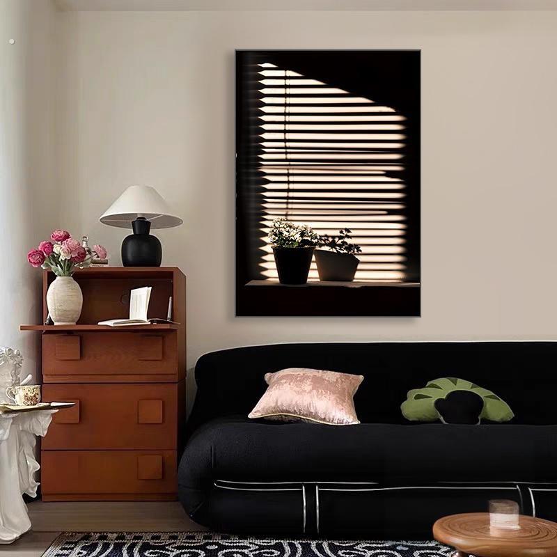 精品假窗户装饰画中古风光影植物客厅沙发背景墙挂画餐厅壁画桌面