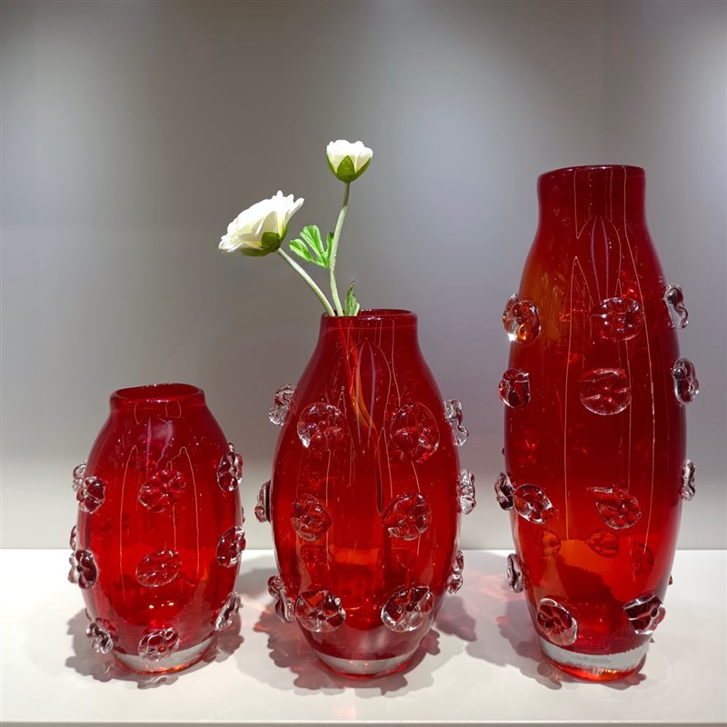 轻奢北欧风琉璃花瓶摆件客厅插花餐桌玄关高级感玻璃红橙色系列
