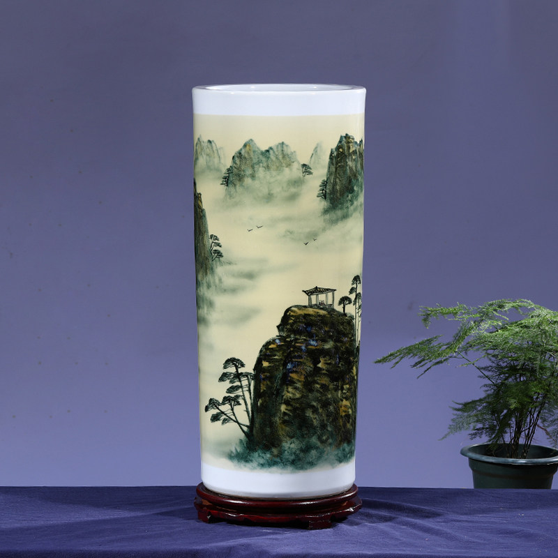 景德镇陶瓷器大花瓶客厅落地仿古插花青花瓷器箭筒卷轴缸装饰摆件