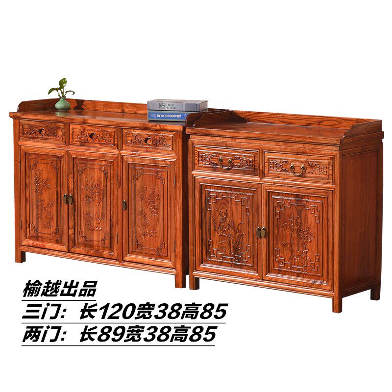 南榆木酒店饭店餐柜茶水柜餐边柜中式仿古储物柜全实木碗柜整装
