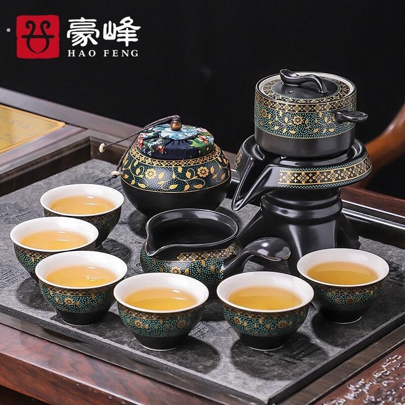 爆款豪峰陶瓷功夫茶具套装家用茶盘石磨懒人自动配件茶杯茶壶家用