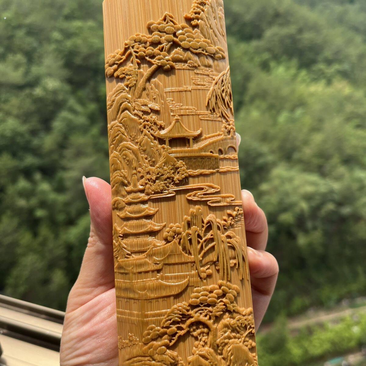 老玉刻 山水风景 茶则臂搁 欣赏收藏文房雅器腕枕礼品摆件