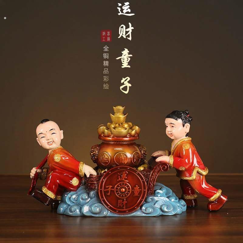黄铜运财童子推车挑财送财摆件招贵人家居装饰开业礼品