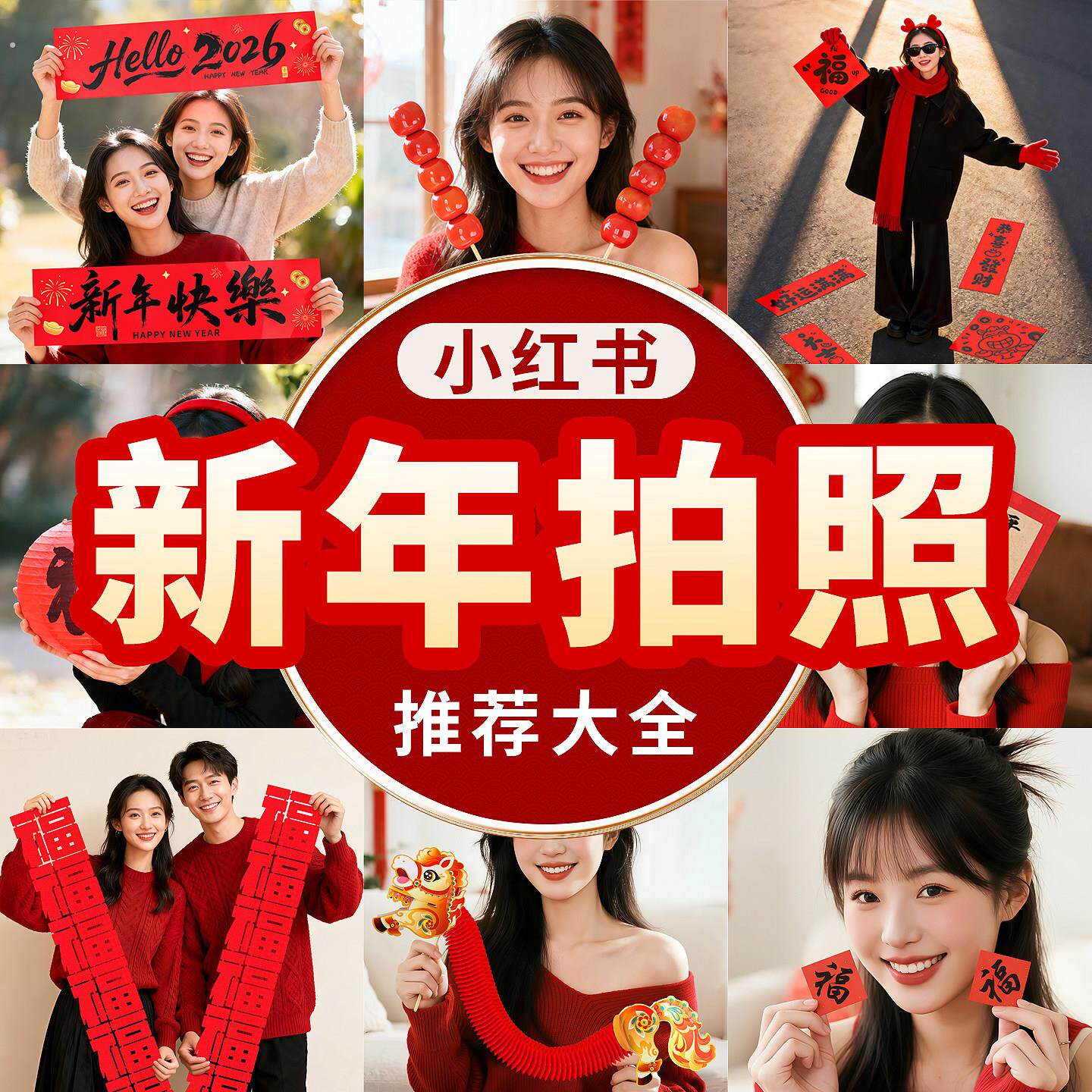 2026春节马年新年拍照道具装饰品氛围布置对联过拜年视频跨年拍摄