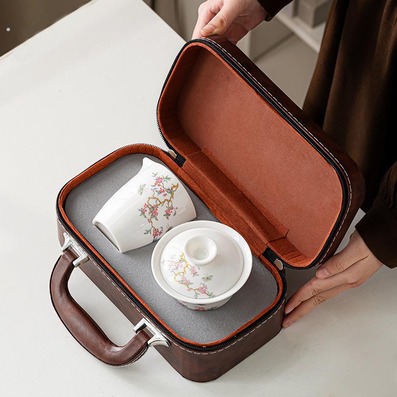便携式旅游套装车载轻奢快客杯户外陶瓷旅行茶具高档泡茶器伴手礼