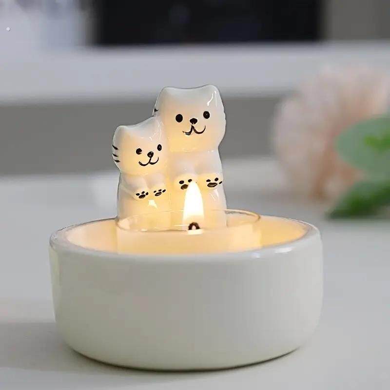 《优雅喵喵》可爱烤手小猫香薰蜡烛烛台礼盒摆件送女生生日礼物盒