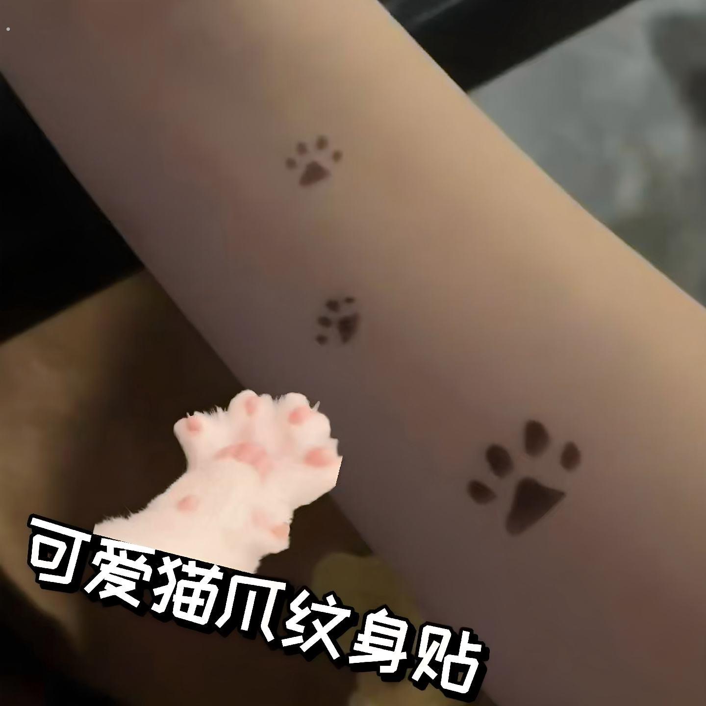 可爱温变猫爪纹身贴持久逼真猫咪贴纸草本木防水爪印