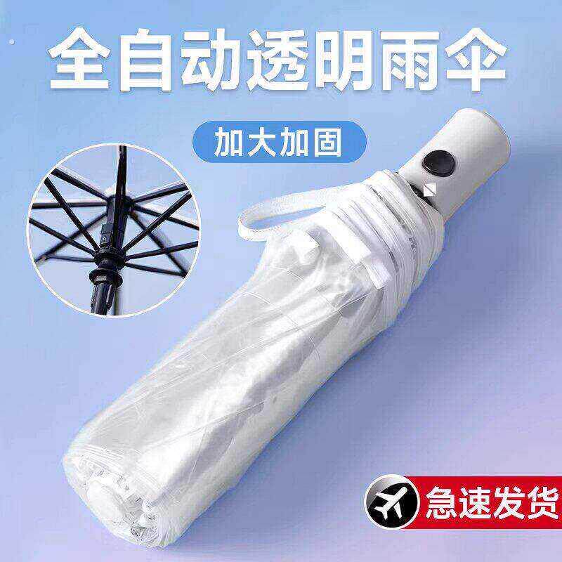 透明雨伞可折叠全自动女网红双人加固加大拍照出片三折雨伞便携式
