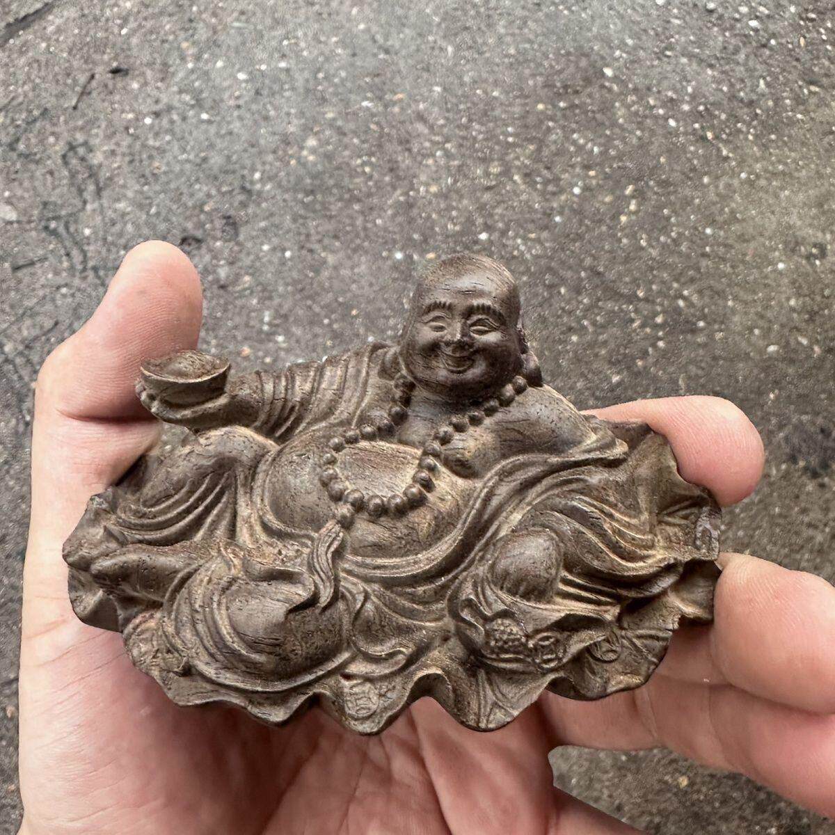 正区印尼达拉干荷叶元宝弥勒文玩摆件精工天然原木雕刻挂件车摆件
