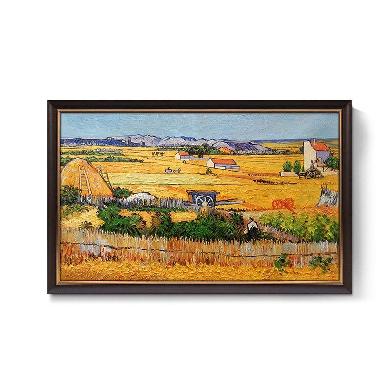 纯手绘油画餐厅麦田丰收背景墙梵高挂画客厅玄关柜装饰画大芬定做