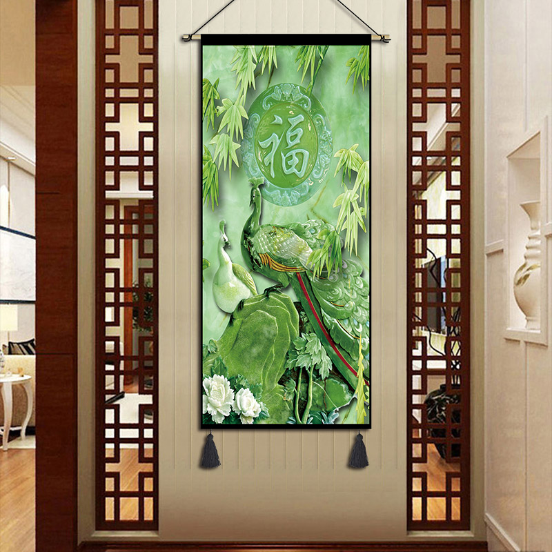 中式挂画布艺富贵吉祥装饰画玄关招财进宝壁画墙画走廊挂画中国风