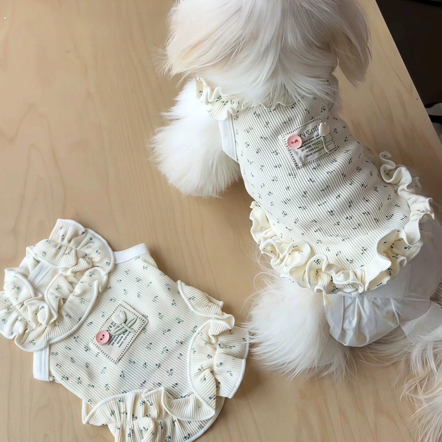 狗狗衣服背心夏薄款防掉毛小中型犬宠物服装冰丝木耳边洋装春